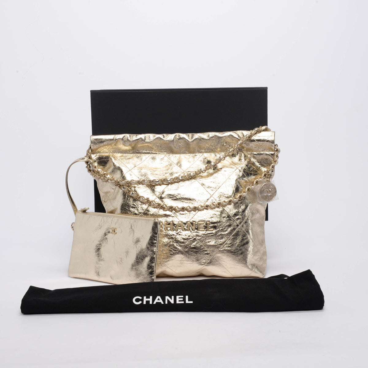 Chanel Light Gold Metallic Crumpled Calfskin Small 22 Bag