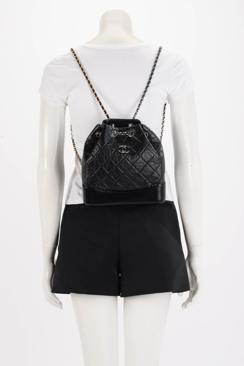 Chanel Black Aged Calfskin Small Gabrielle Backpack