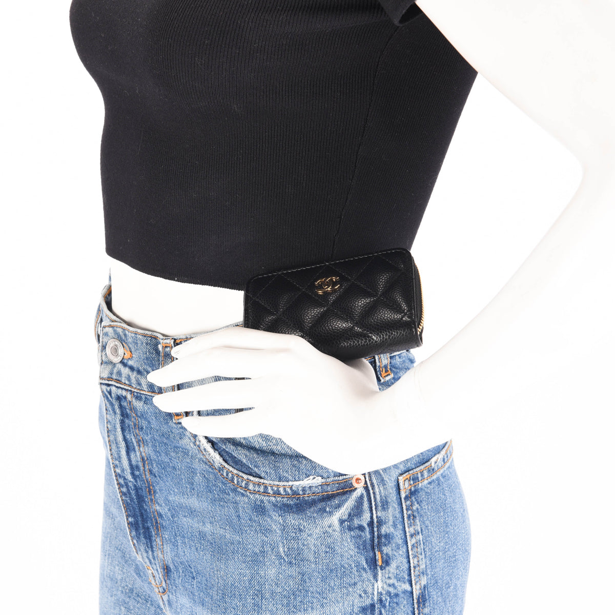 Chanel Black Quilted Caviar Classic Zipped Coin Purse