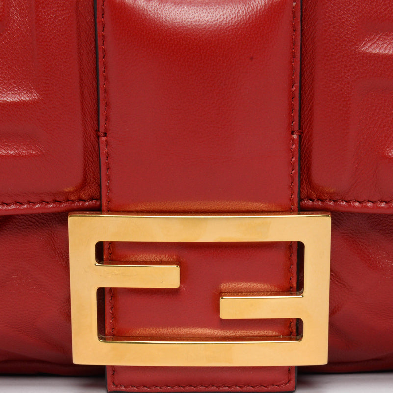 Fendi Strawberry Lambskin FF 1974 Embossed Large Baguette