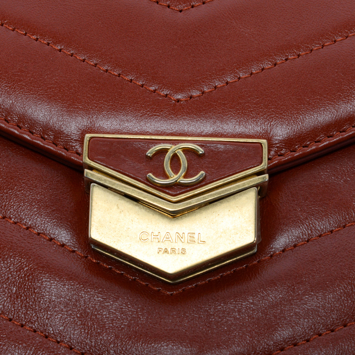 Chanel Red Chevron Calfskin Medal Envelope Clutch