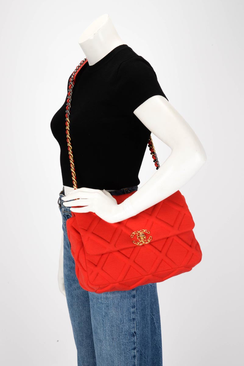 Chanel Red Quilted Jersey Large Chanel 19 Bag