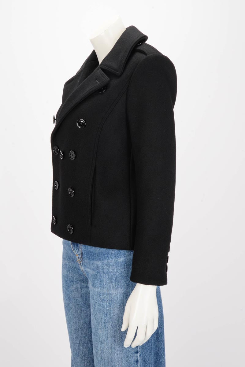 Celine Black Wool Melton Pea Coat FR 40