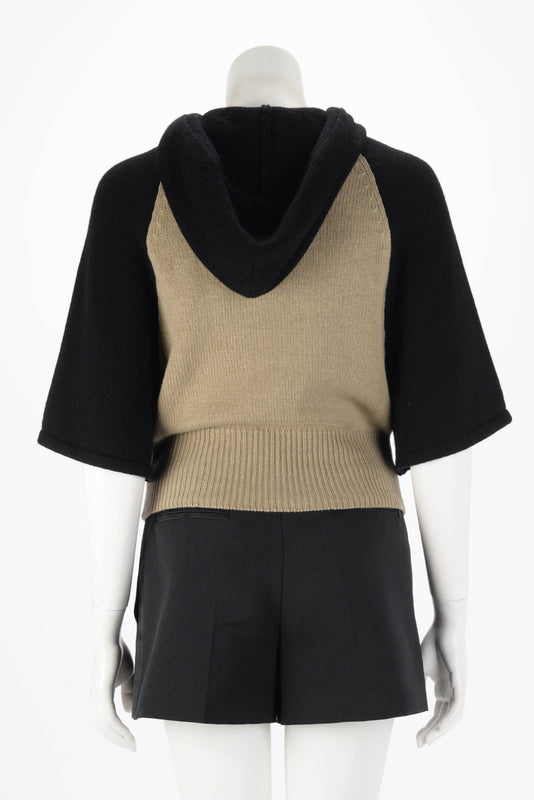 Dior Beige & Black Cashmere Hooded Crop Sweater FR 36 - Blue Spinach