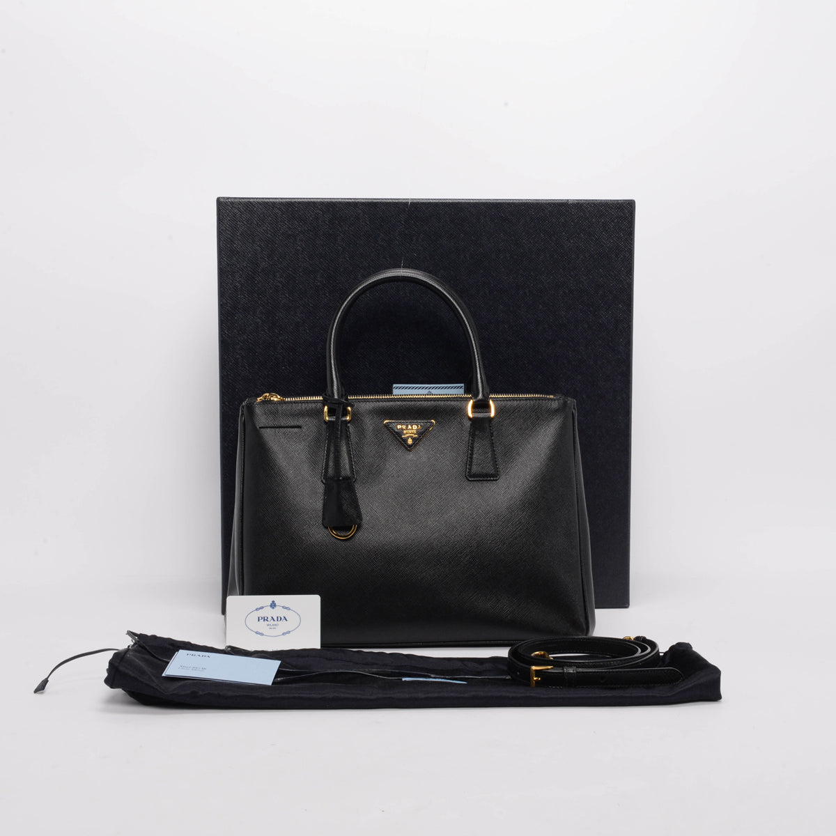 Prada Black Saffiano Lux Medium Double Zip Tote