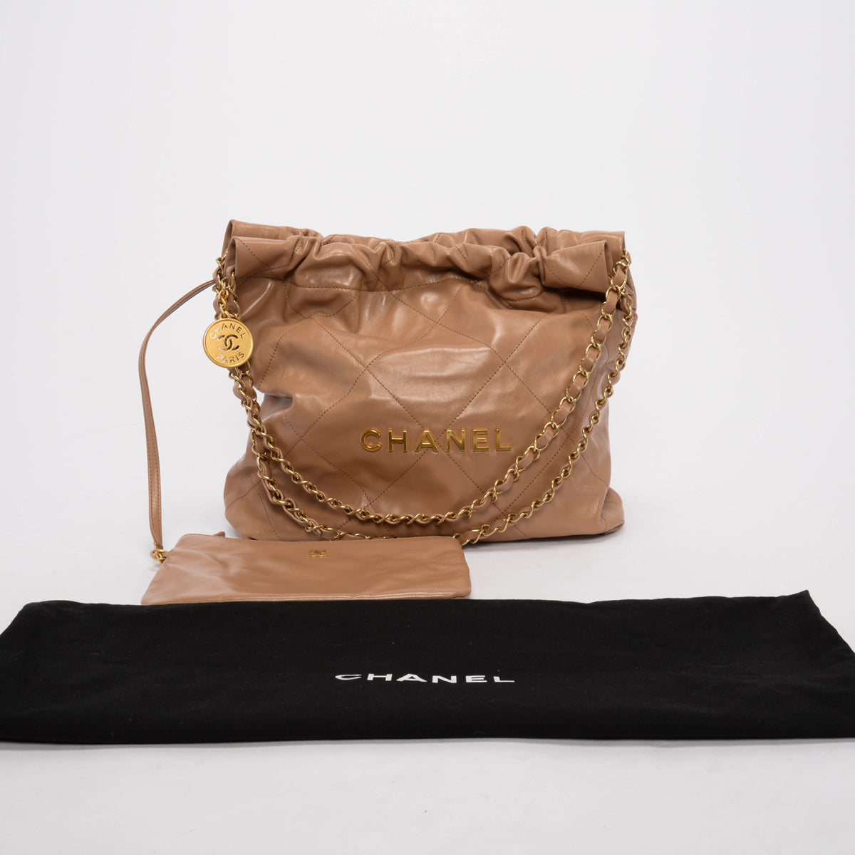 Chanel Camel Shiny Calfskin Small 22 Bag