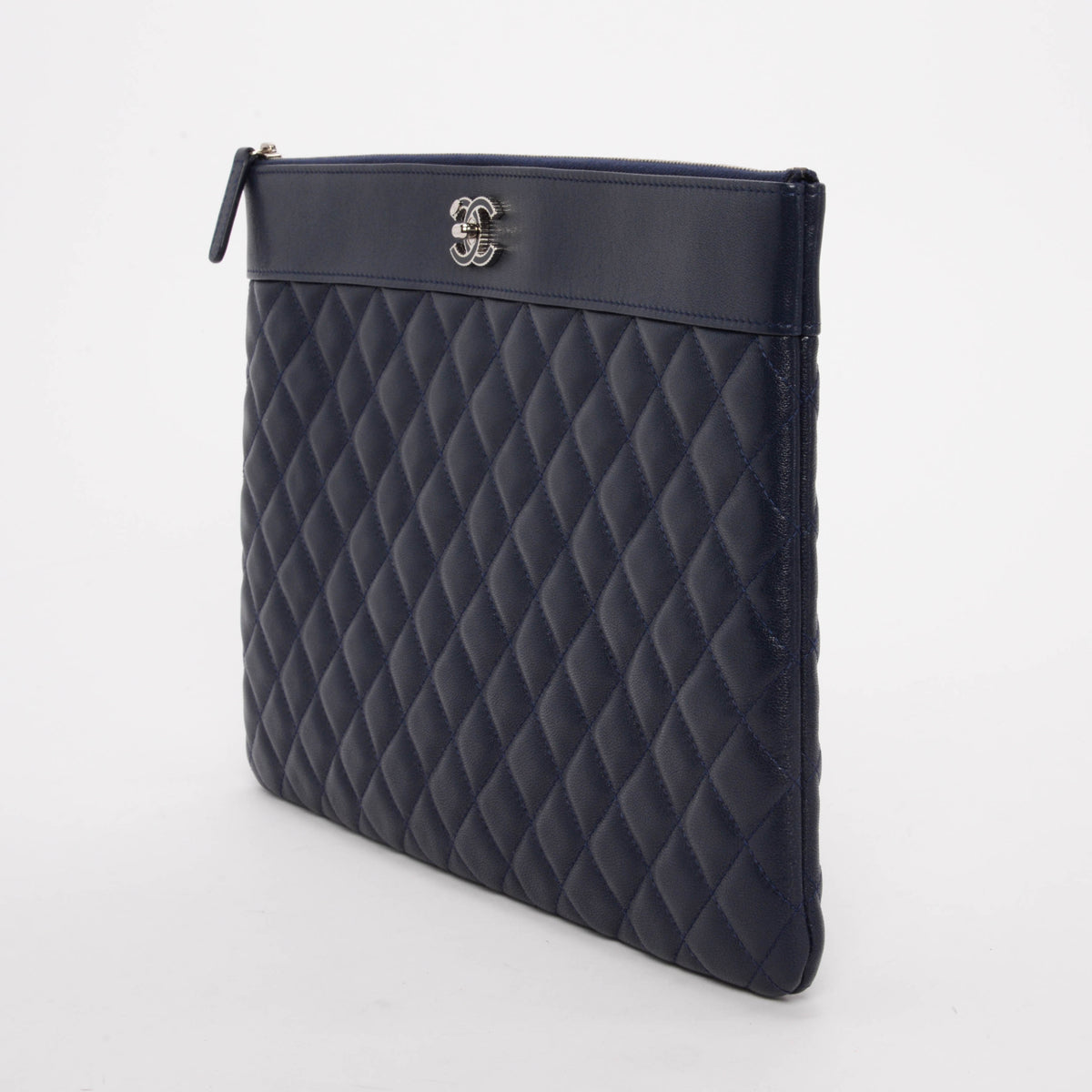 Chanel Navy Quilted Large Vintage Mademoiselle Pouch