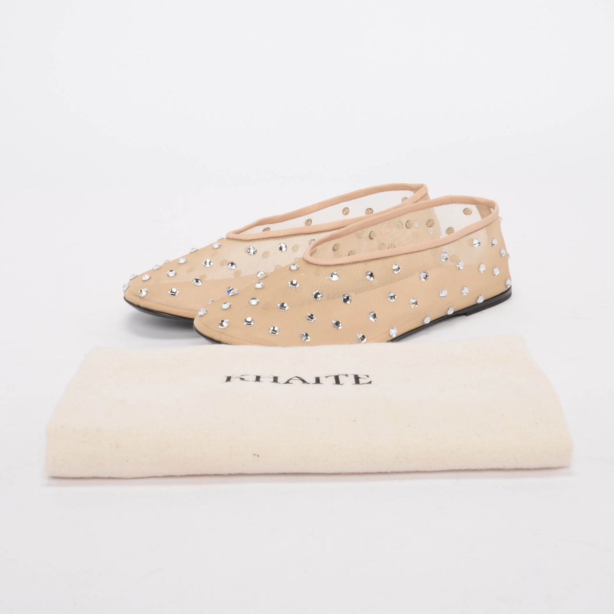 Khaite Beige Crystal Embellished Mesh Marcy Ballet Flats 38