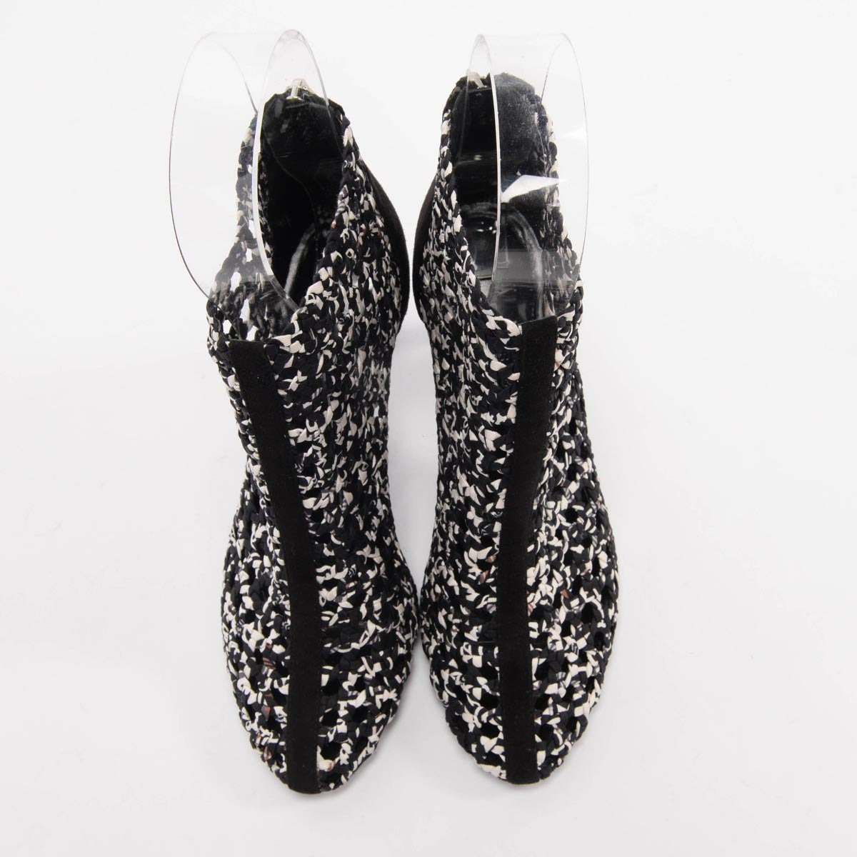 Hermes Black & White Braided Silk Ankle Boots 37