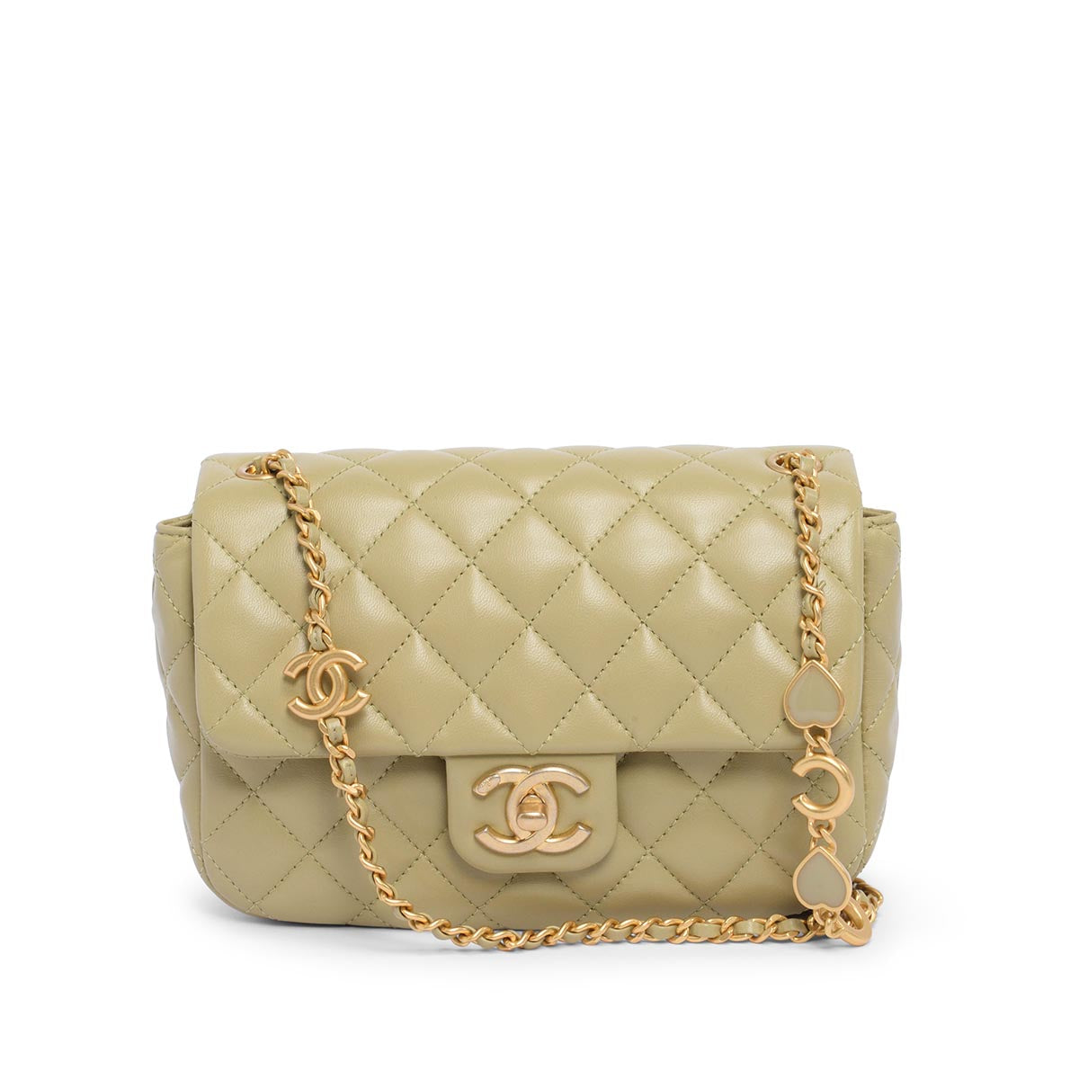 Chanel Sage Green Lambskin Coco Love Mini Flap Bag