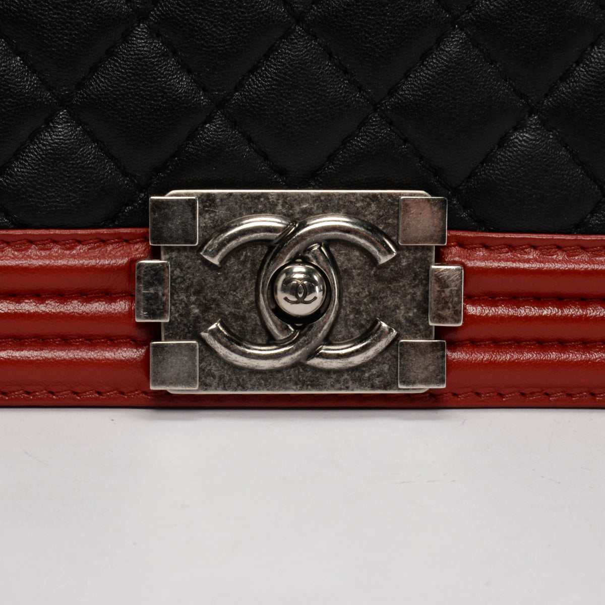 Chanel Black & Red Quilted Lambskin Medium Boy Bag