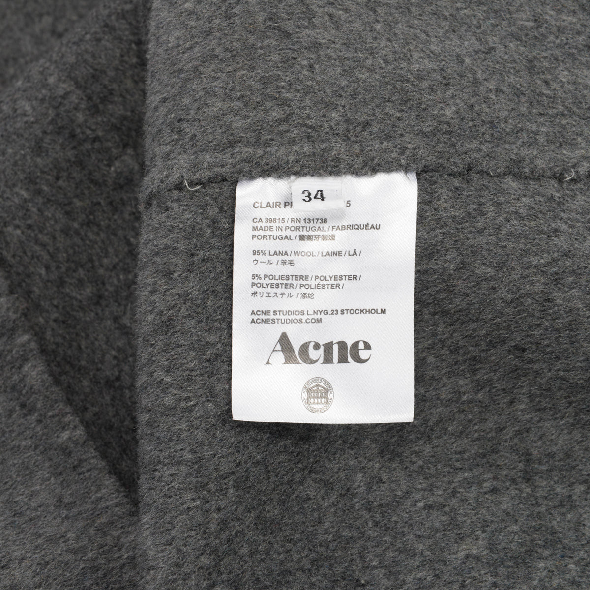 Acne Studios Grey Wool Coat EU 34