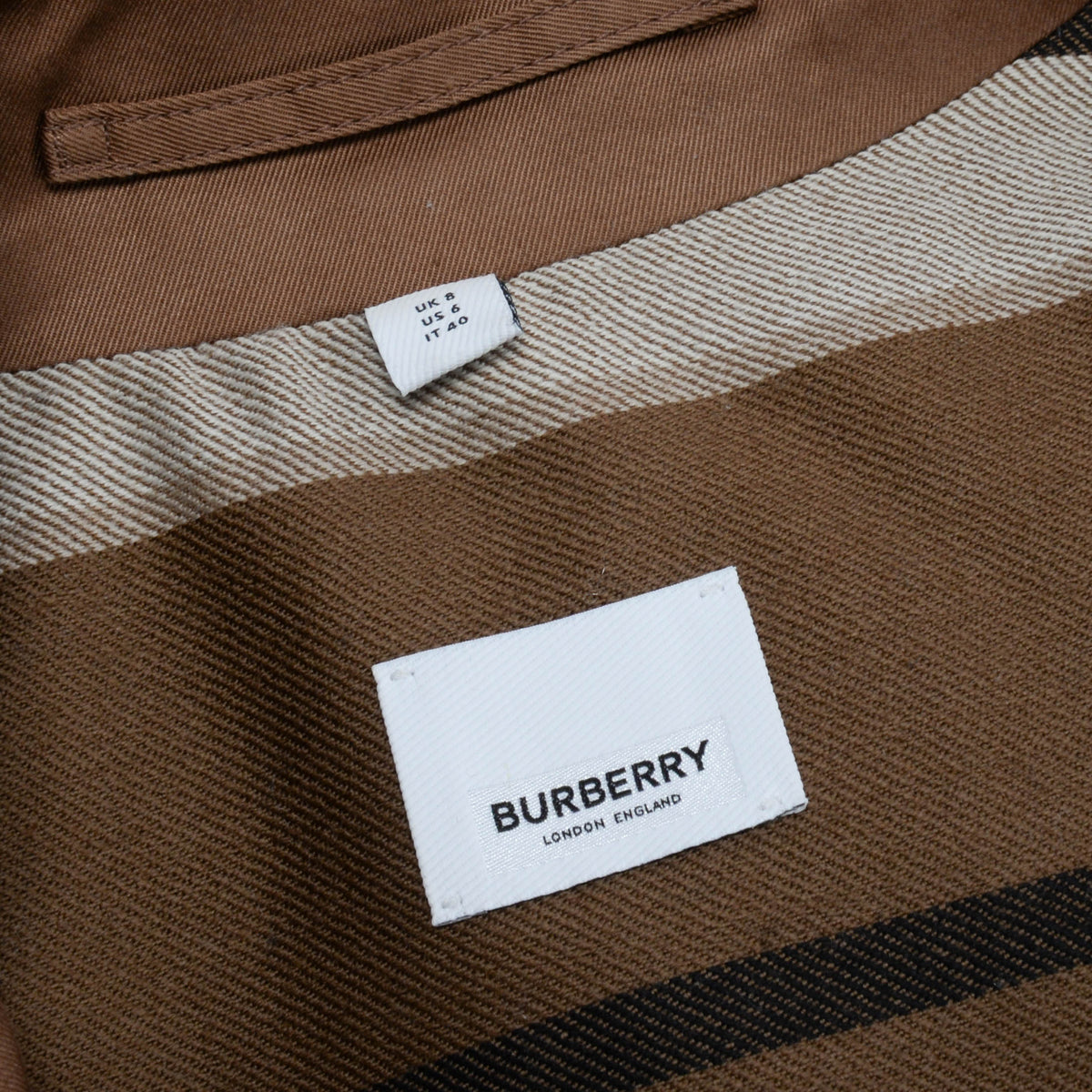 Burberry Dusty Caramel Cotton Sandridge Check Trench Coat UK 8