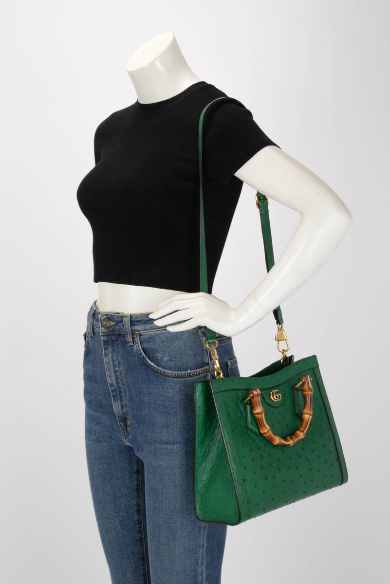 Gucci Green Ostrich Medium Diana Bag