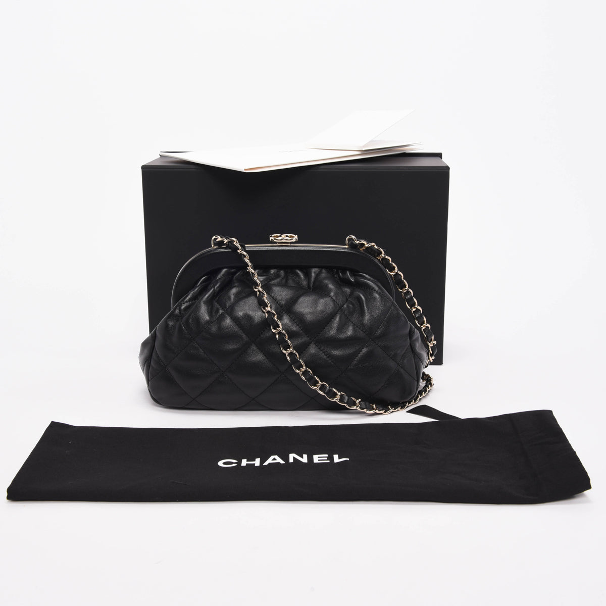 Chanel Black Quilted Lambskin CC Kisslock Clutch