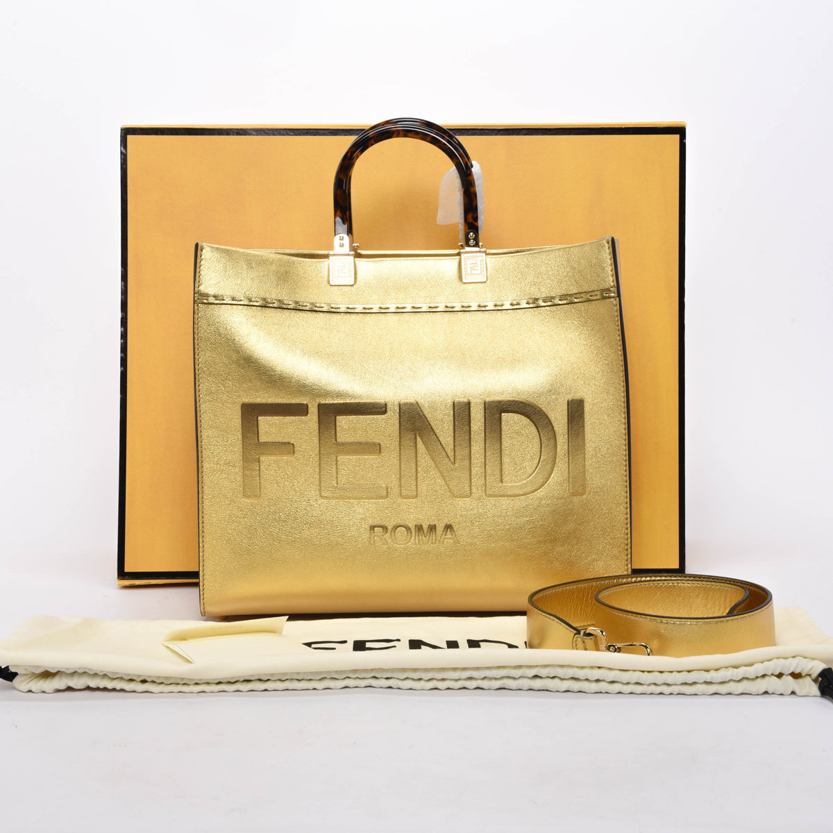 Fendi Gold Metallic Leather Medium Sunshine Tote