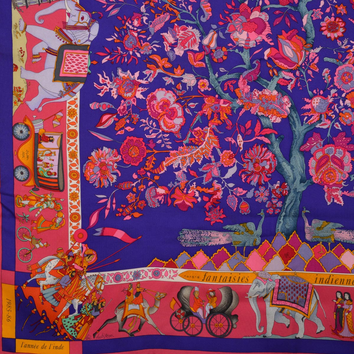 Hermes Purple Silk Fantaisies Indiennes Scarf