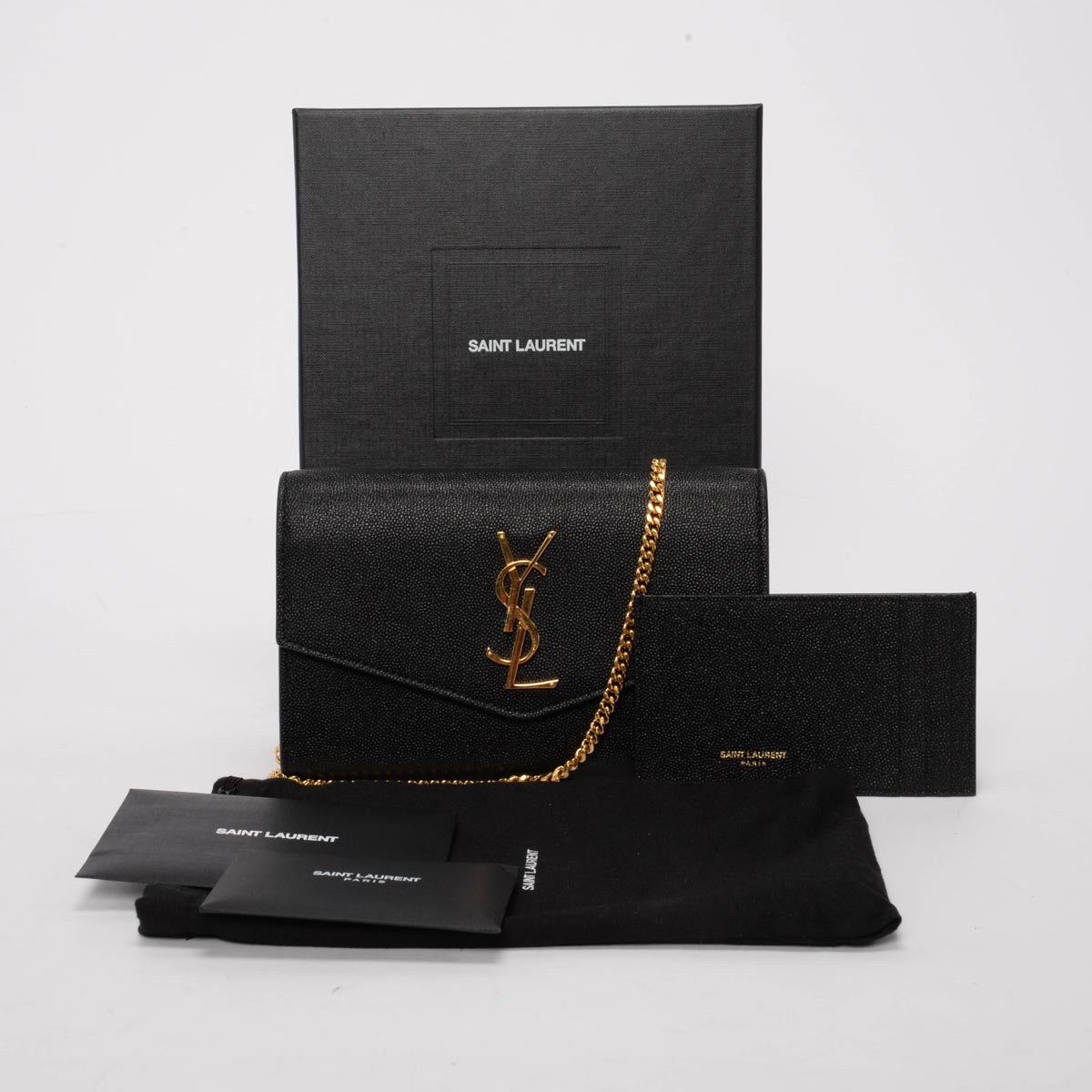 Saint Laurent Black Grain de Poudre Uptown Chain Wallet