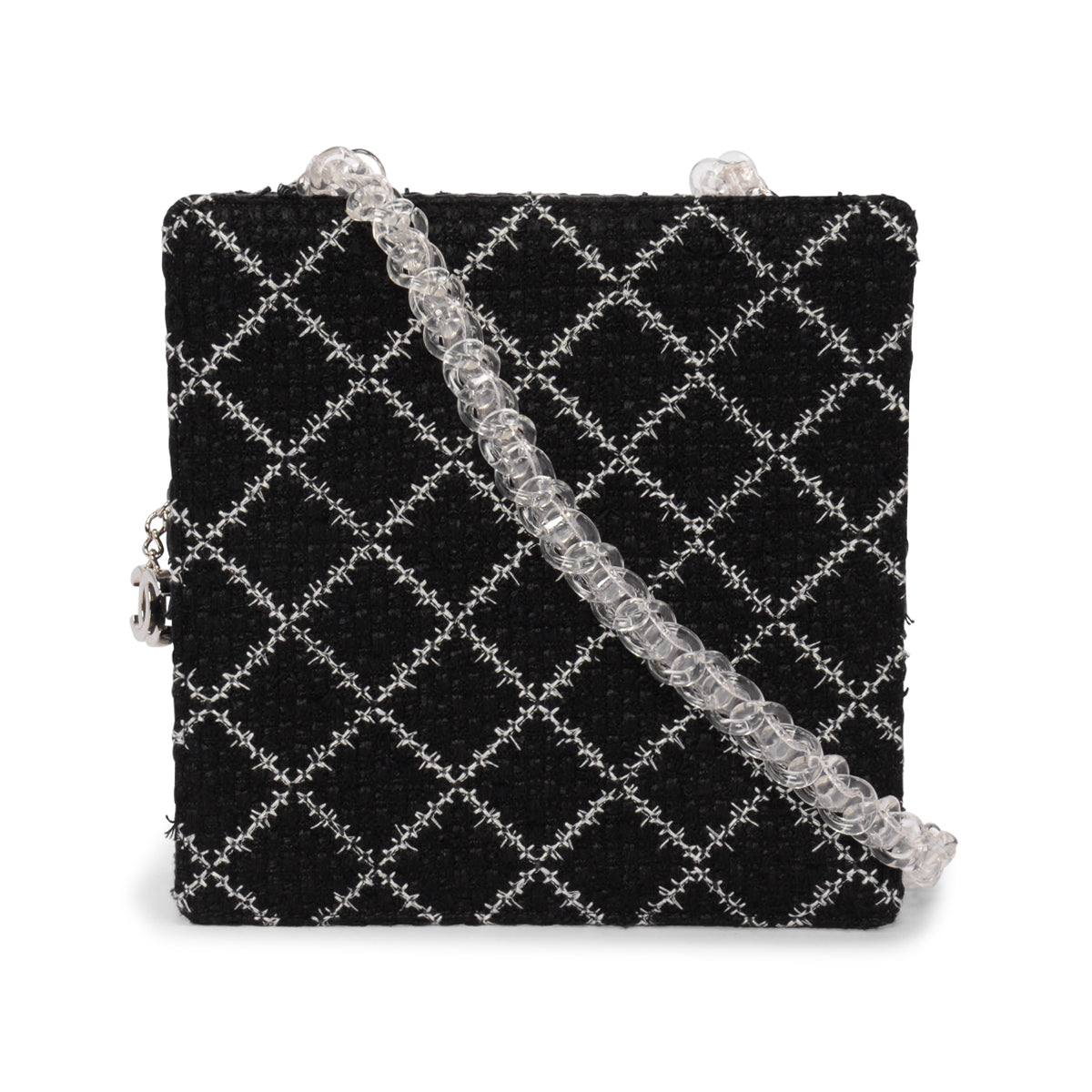 Chanel Black & White Diamond Tweed Resin Chain Shoulder Bag