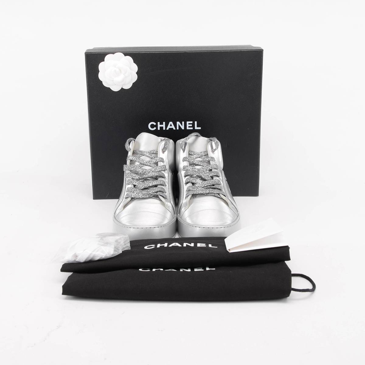 Chanel Silver High Top Sneakers 42