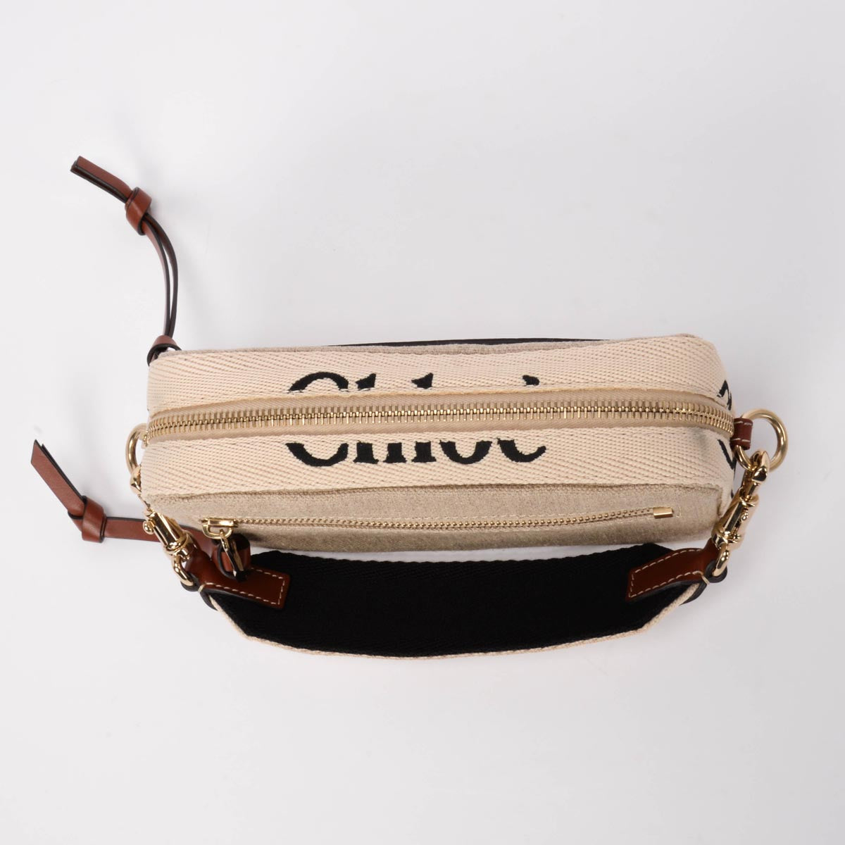 Chloe Sepia Brown Leather & Canvas Woody Belt Bag