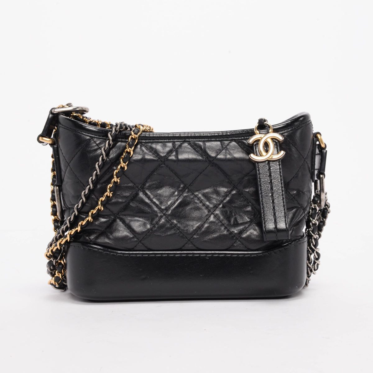 Chanel Black Aged Quilted Calfskin Small Gabrielle Hobo Bag