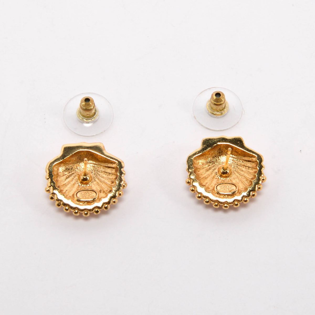 Chanel Gold Crystal CC Shell Earrings