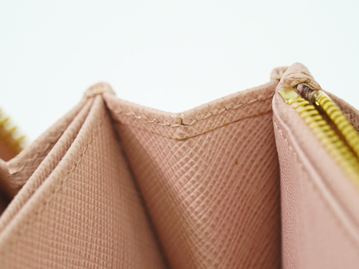 Prada Pink Saffiano Leather Bow Zip Around Wallet