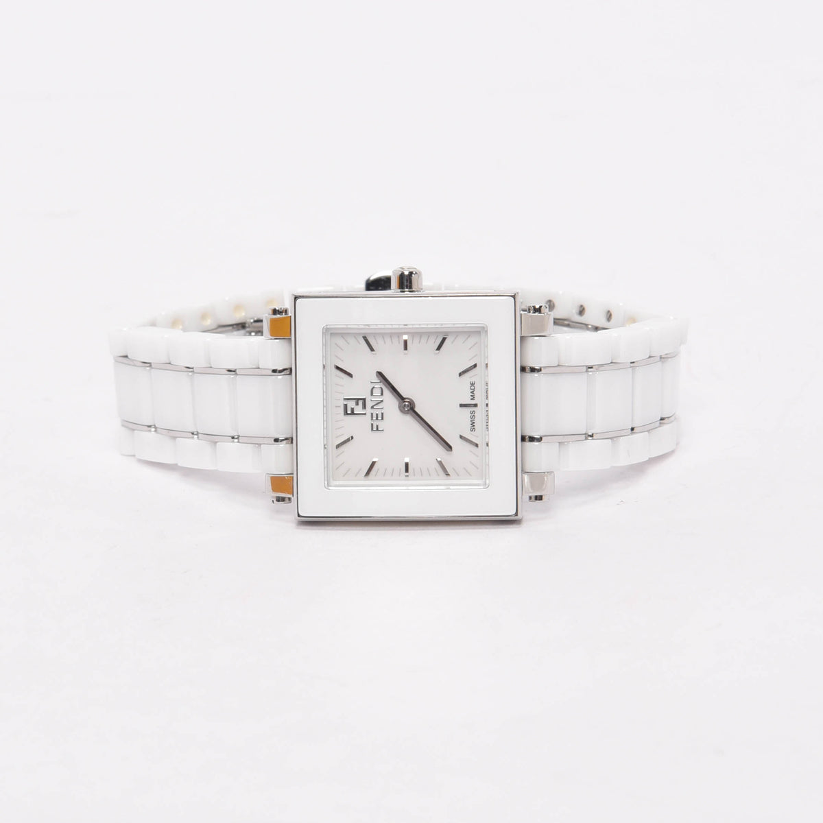 Fendi White Ceramic & Stainless Steel Square Watch