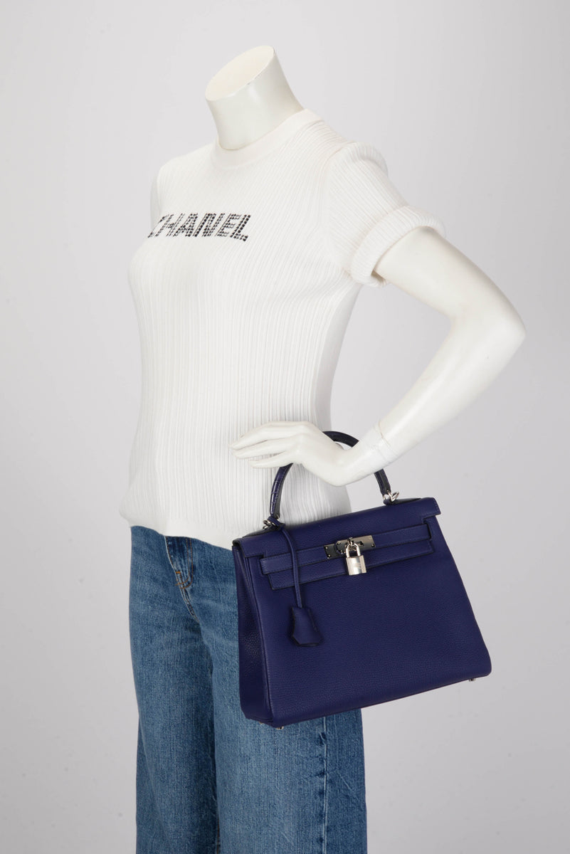 Hermes Blue Encre Togo & Alligator Touch Kelly 28 Bag