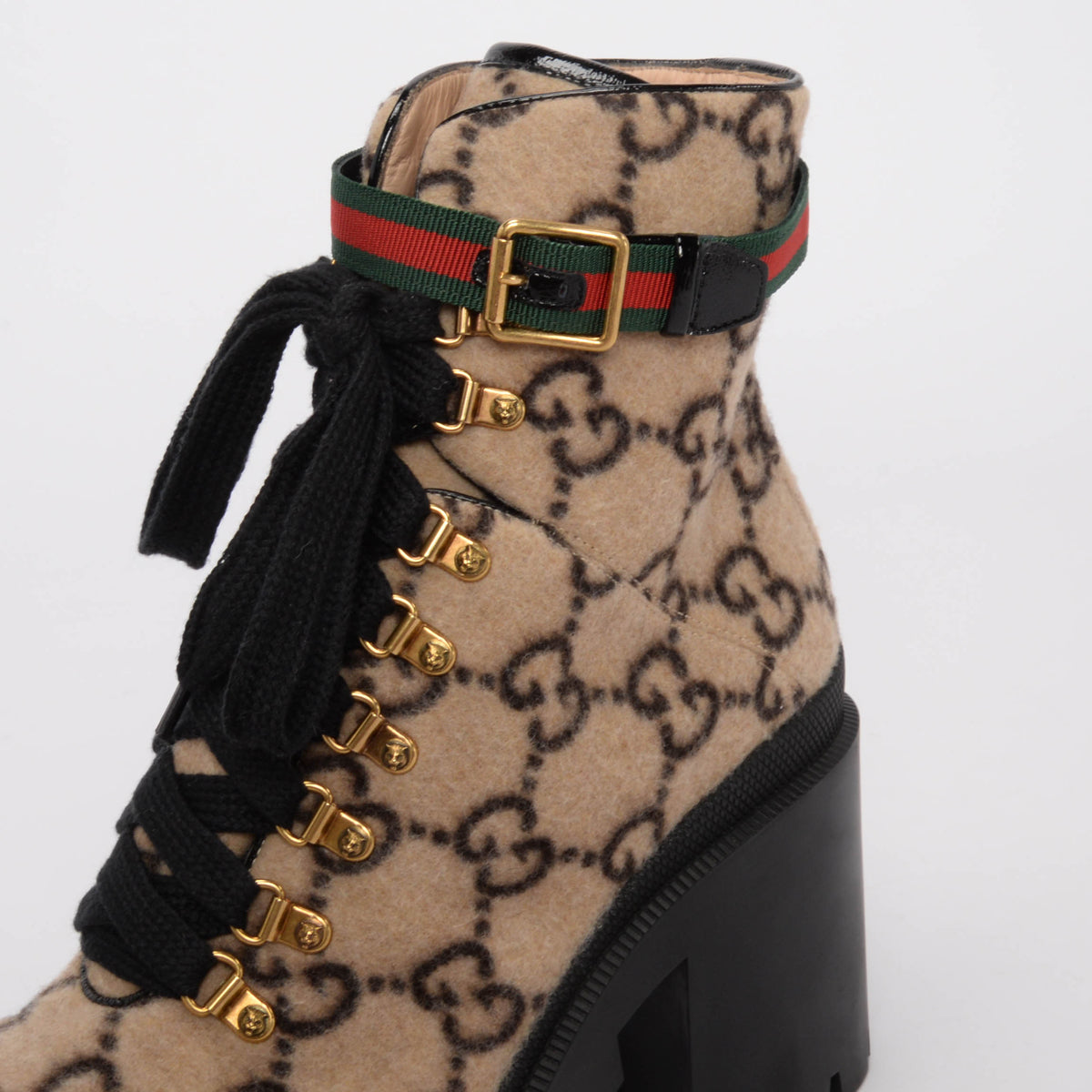 Gucci Beige Wool GG Lace Up Combat Boots 41