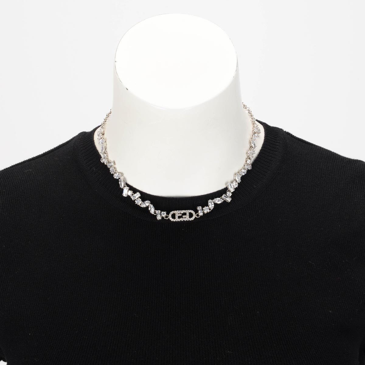 Fendi Silver Crystal Fendi O'Lock Choker Necklace