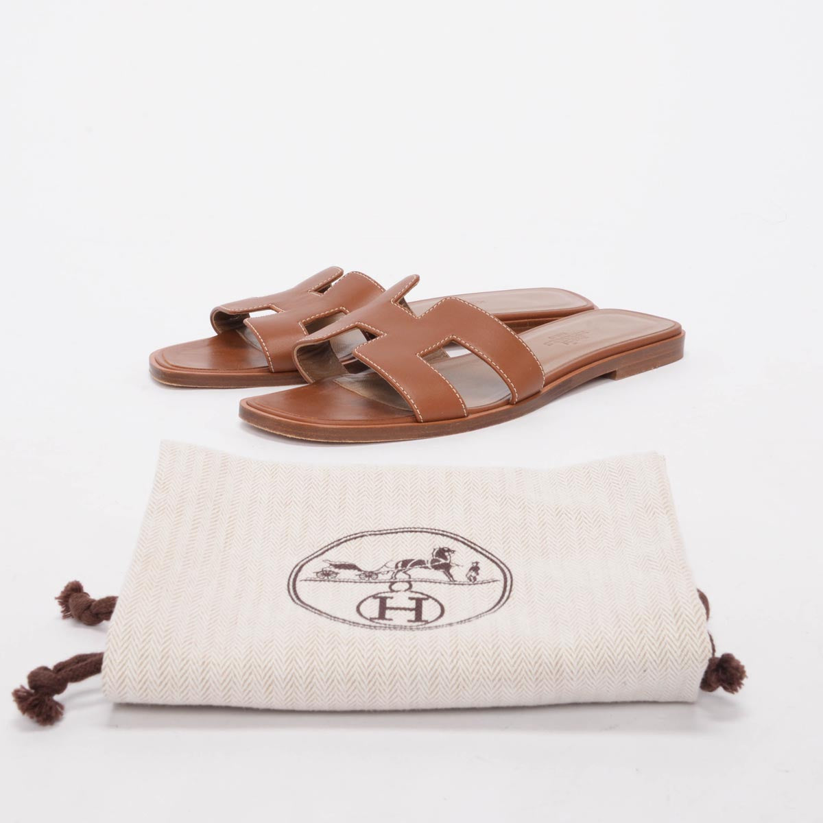 Hermes Gold Calfskin Oran Sandals 37