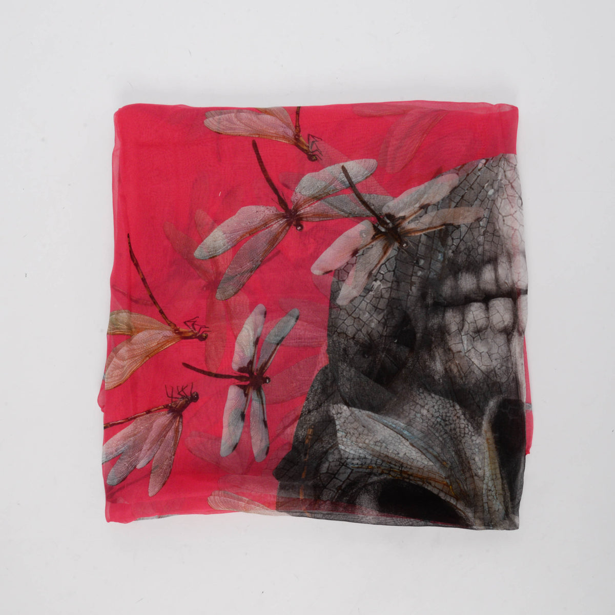 Alexander McQueen Pink Chiffon Dragonfly Skull Scarf