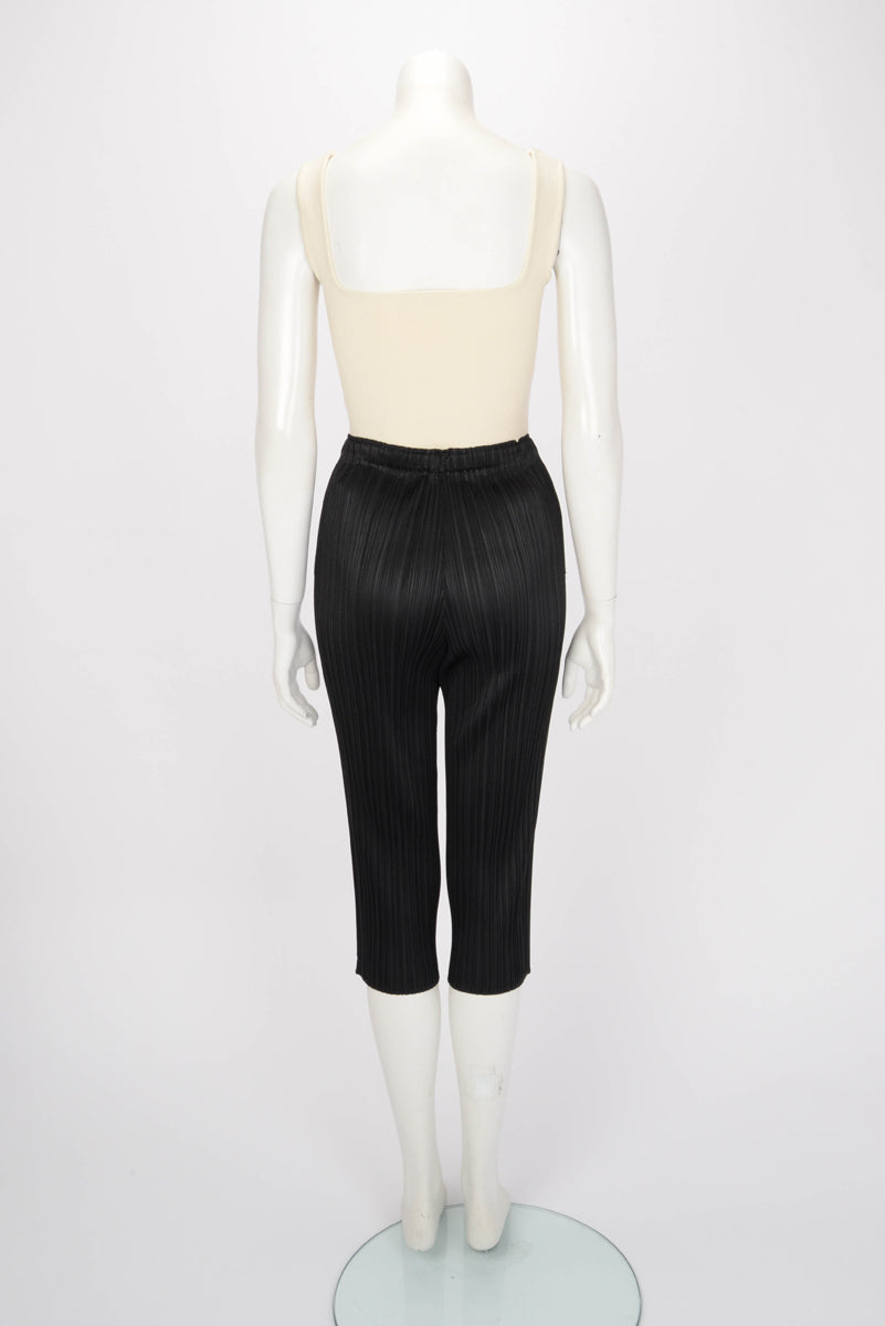 Pleats Please Issey Miyake Black Pleated Cropped Pants