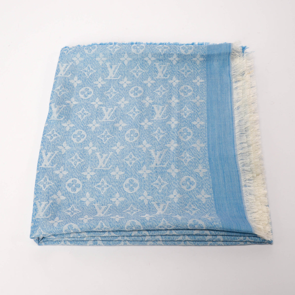 Louis Vuitton Blue Silk & Wool Monogram Shawl