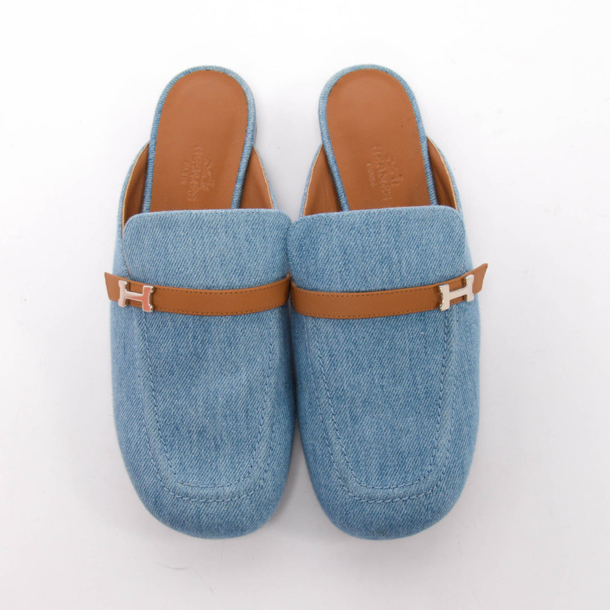 Hermes Blue Denim Lola Mules 37