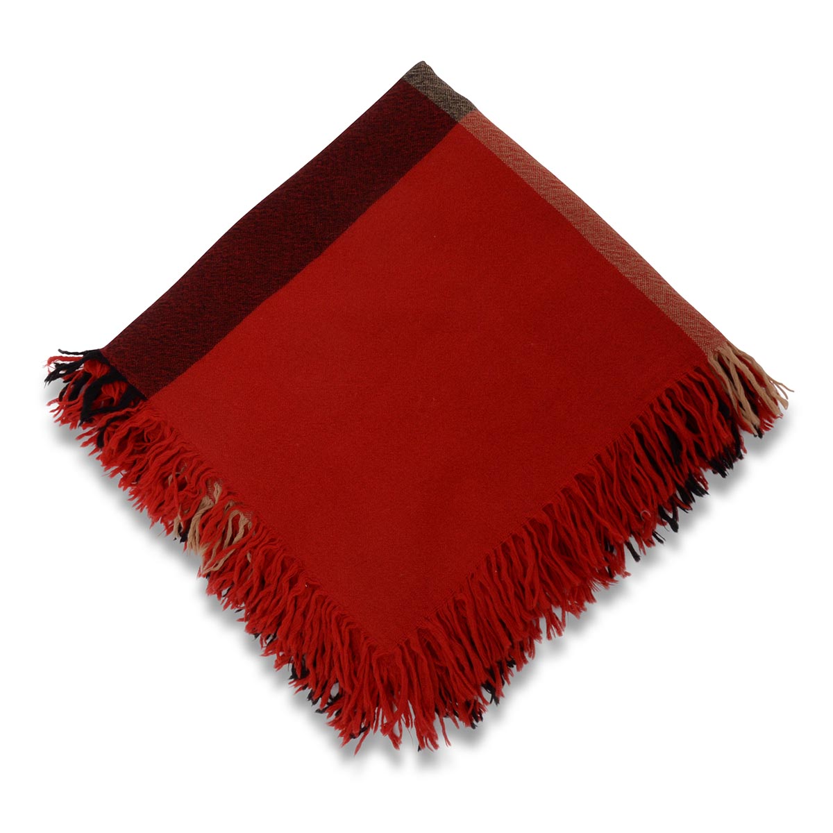 Burberry Red Wool Crepe Check Fringed Scarf