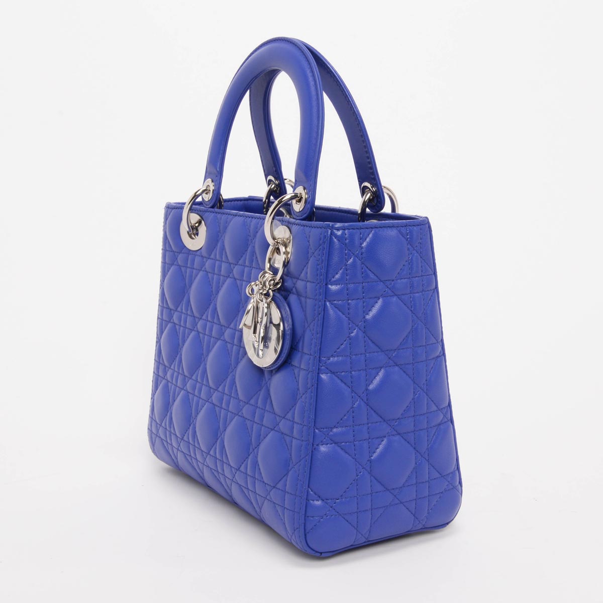 Dior Bright Blue Lambskin Cannage Medium Lady Dior