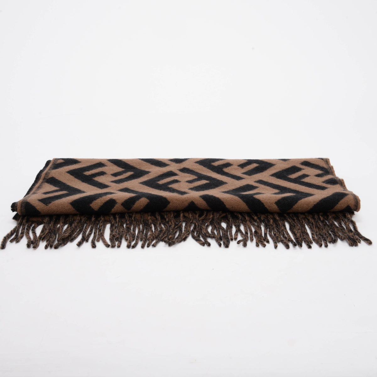 Fendi Brown FF Cashmere Fringed Scarf