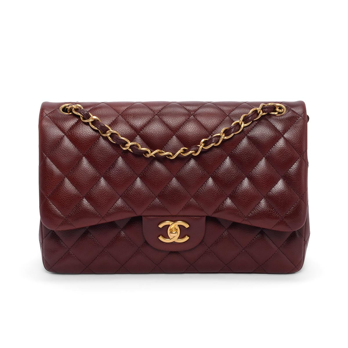 Chanel Burgundy Caviar Large Double Flap Shoulder Bag