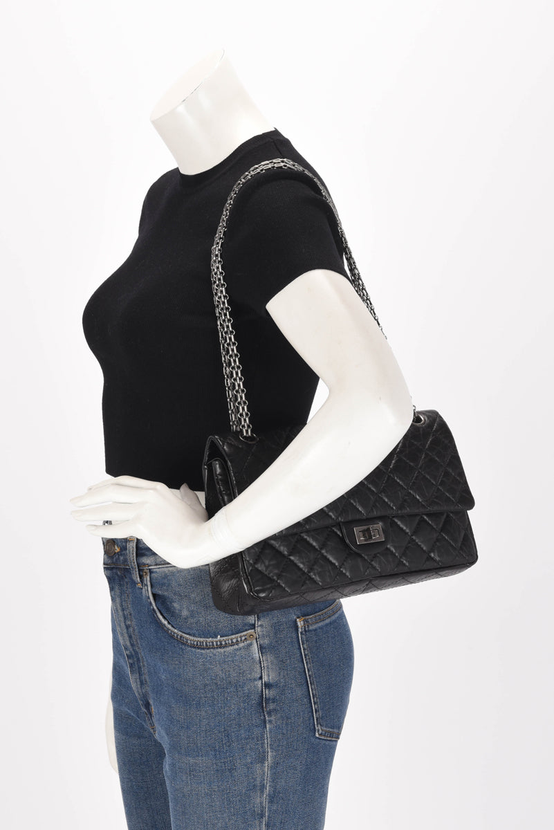 Chanel Black Distressed Calfskin 2.55 Reissue 226 Flap Bag