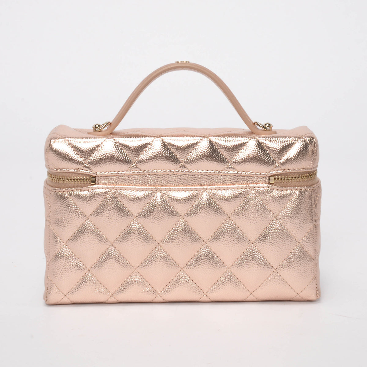 Chanel Rose Gold Quilted Caviar Top Handle Slim Vanity Case