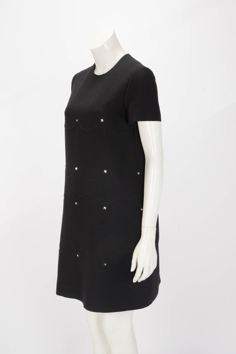 Valentino Black Wool & Silk Rockstud Mini Dress IT 42