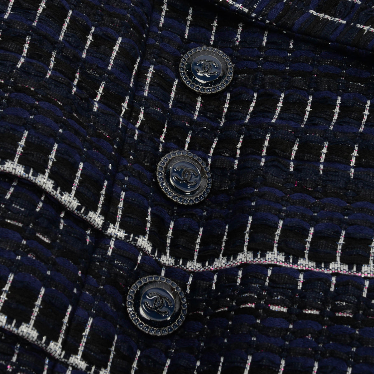 Chanel Blue & Black Striped Tweed Military Style Jacket FR 42