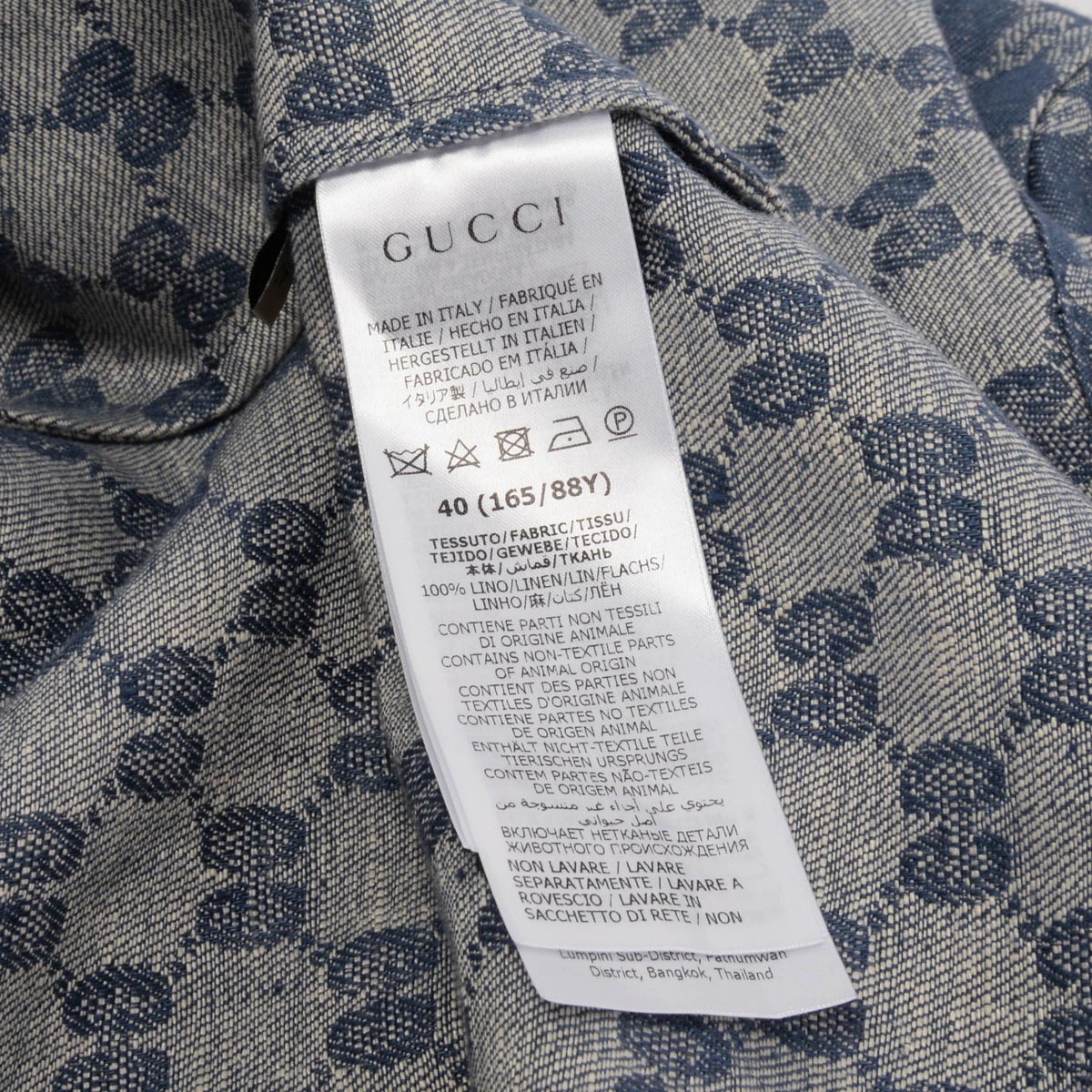 Gucci Blue Linen Jacquard GG Shirt IT 40
