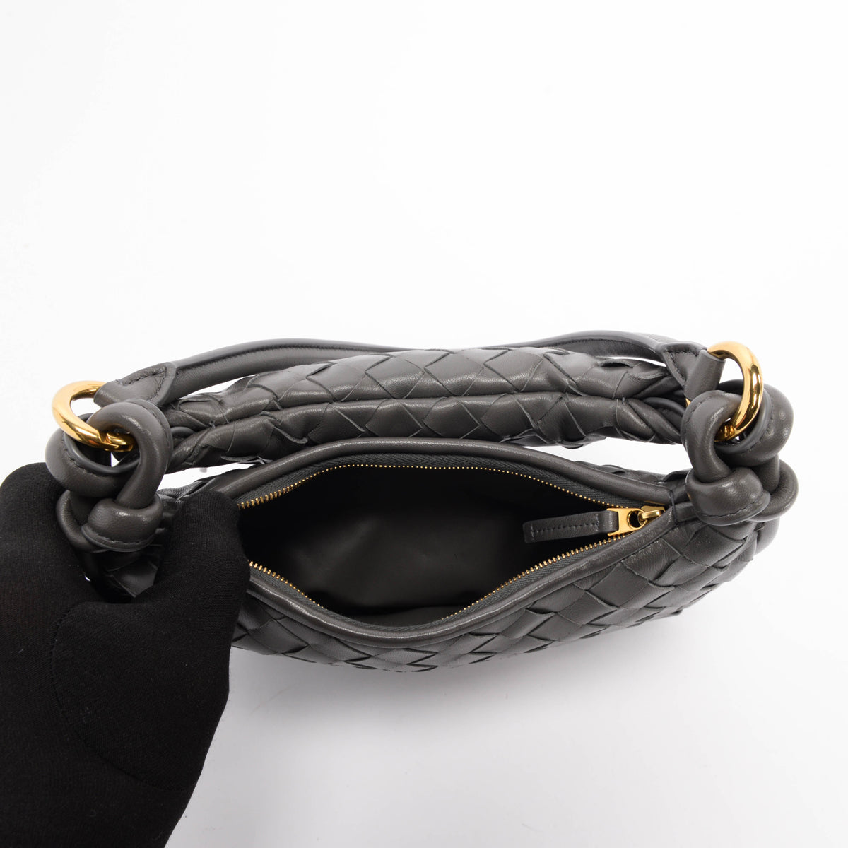 Bottega Veneta Graphite Intrecciato Lambskin Small Gemelli Bag