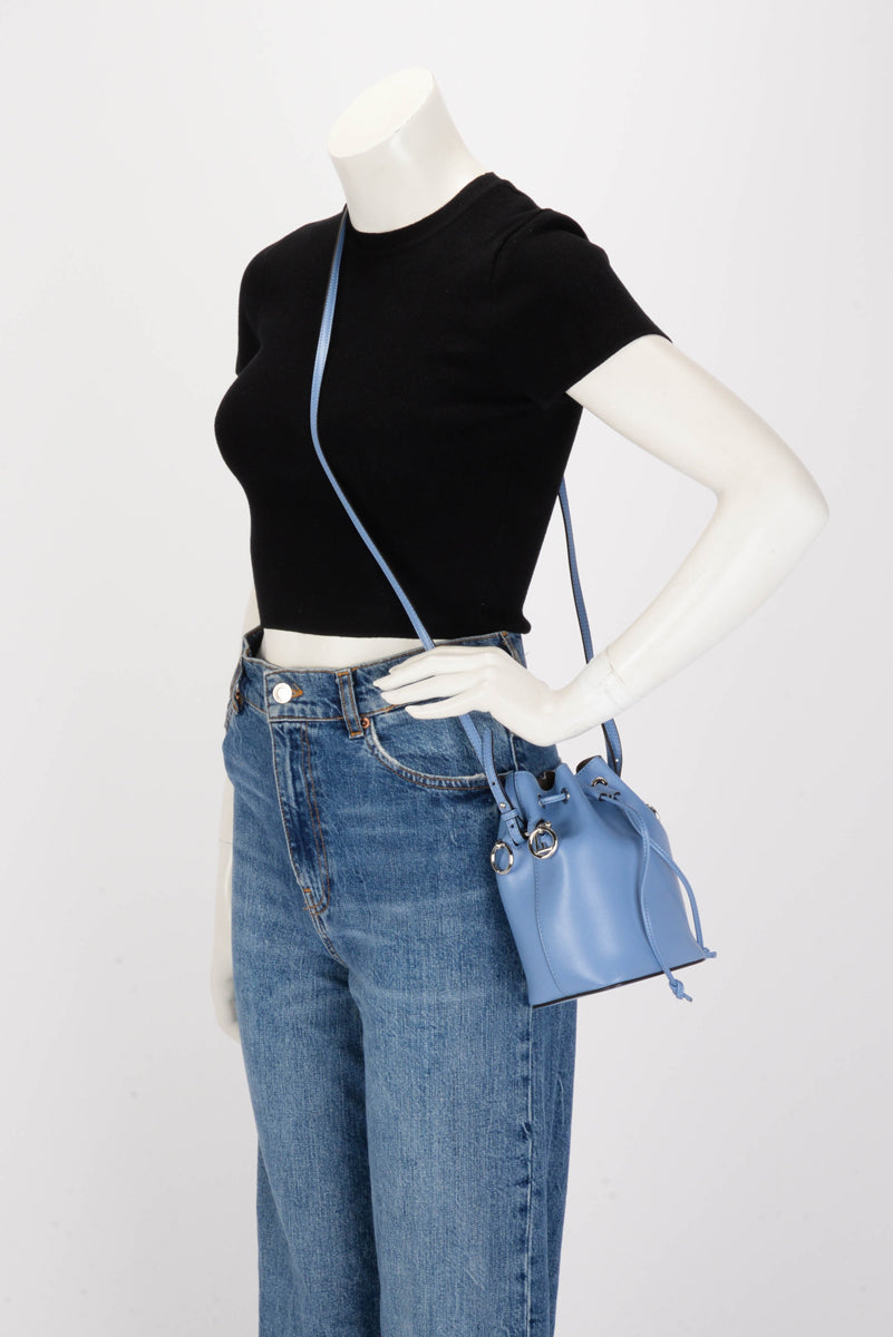 Fendi Blue Calfskin Mon Tresor Bucket Bag & Pearl Strap