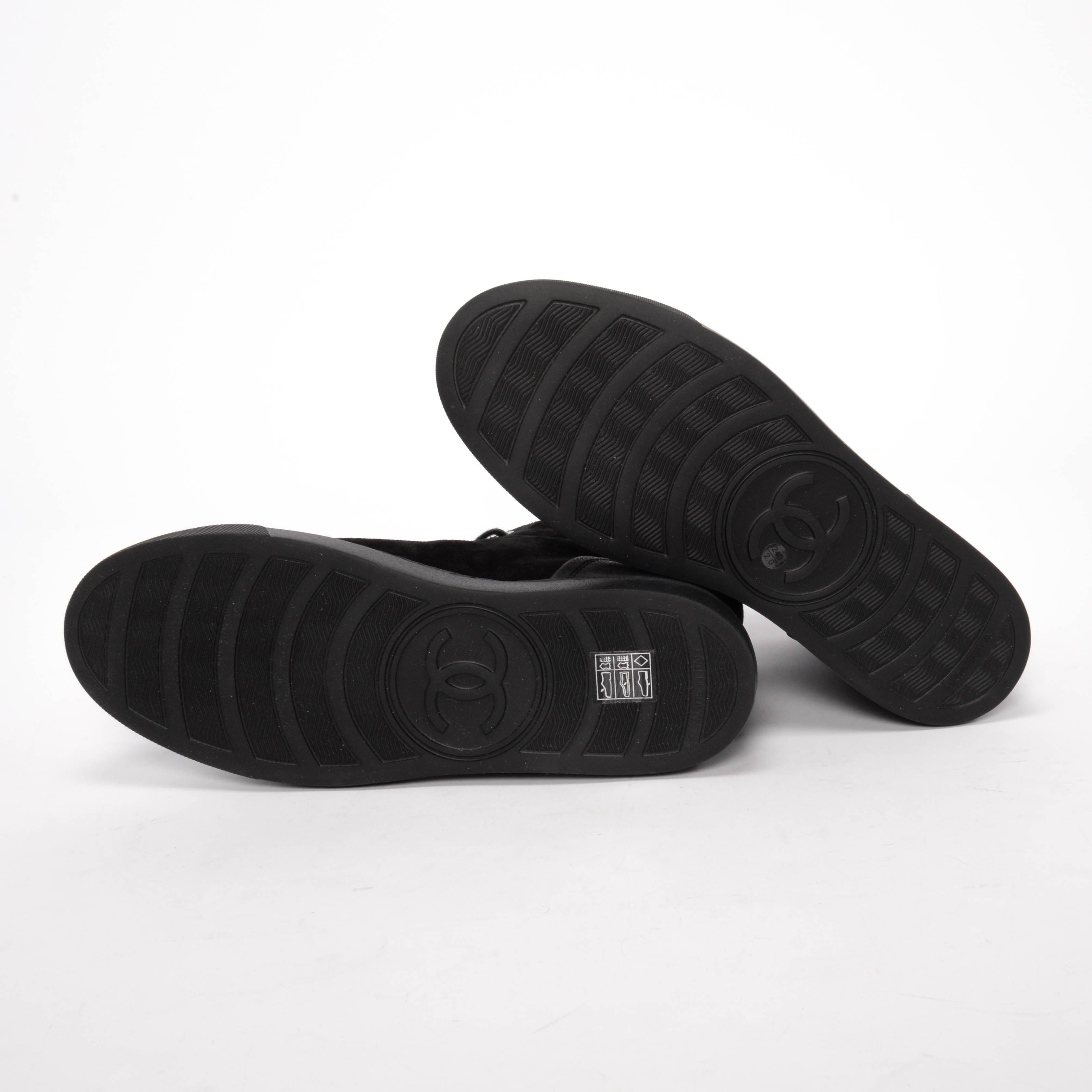 Chanel Black Suede Tweed Trim High-Top Sneakers 38
