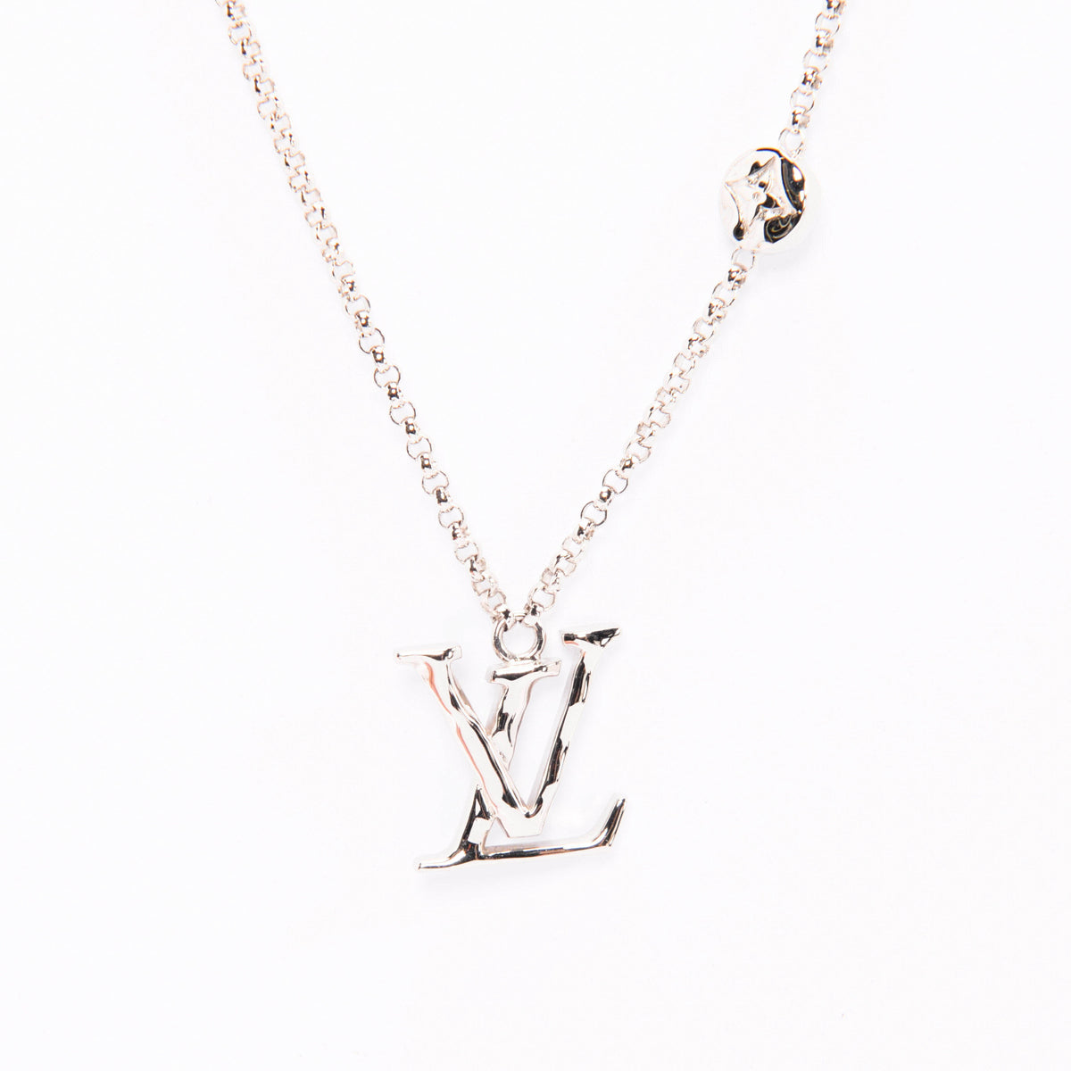 Louis Vuitton Silver Carved Logo Necklace